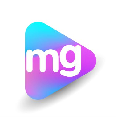 Üçgen şekilli ve renkli arkaplan içinde MG logosu, iş ve şirket kimliği için harf birleşimi logosu tasarımı.