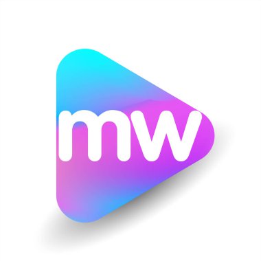 Üçgen şekilli ve renkli arkaplan içinde MW harfi logosu, iş ve şirket kimliği için harf kombinasyonu tasarımı.