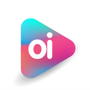 Üçgen şekilli ve renkli arkaplan içinde OI harfi logosu, iş ve şirket kimliği için harf kombinasyonu tasarımı.