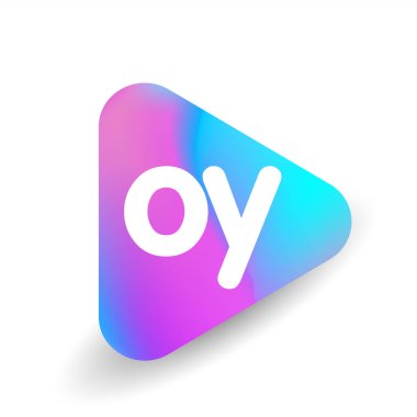 Üçgen şeklindeki OY logosu ve renkli arkaplan, iş ve şirket kimliği için harf kombinasyon logosu tasarımı.