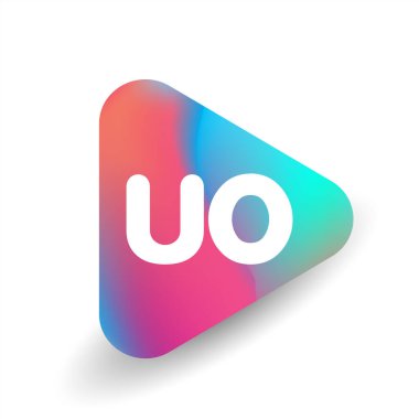 Üçgen şeklindeki UO logosu ve renkli arkaplan, iş ve şirket kimliği için harf kombinasyon logosu tasarımı.