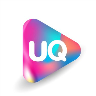 Üçgen şeklindeki UQ logosu ve renkli arkaplan, iş ve şirket kimliği için harf kombinasyonu logosu tasarımı.