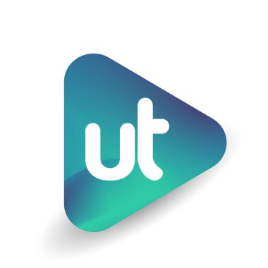 Üçgen şeklindeki UT logosu ve renkli arkaplan, iş ve şirket kimliği için harf kombinasyon logosu tasarımı.