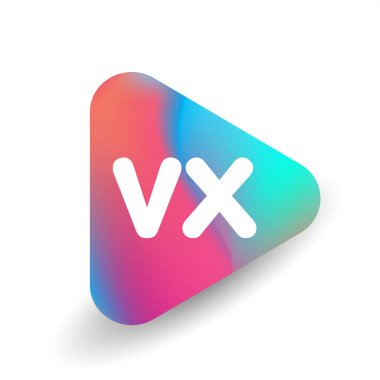 Üçgen şekilli ve renkli arkaplan içinde VX harfi logosu, iş ve şirket kimliği için harf kombinasyonu tasarımı.