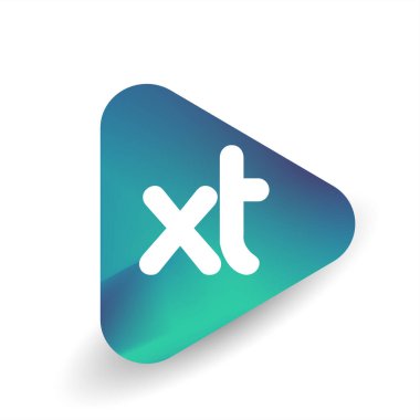 Üçgen şeklinde XT logosu ve renkli arkaplan, iş ve şirket kimliği için harf birleşimi logosu tasarımı.