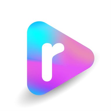 Üçgen şeklindeki R harfi logosu ve renkli arkaplan, iş ve şirket kimliği için harf kombinasyonu tasarımı.