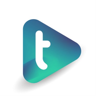 Üçgen şekilli ve renkli arkaplan içinde T harfi logosu, iş ve şirket kimliği için harf kombinasyonu tasarımı.