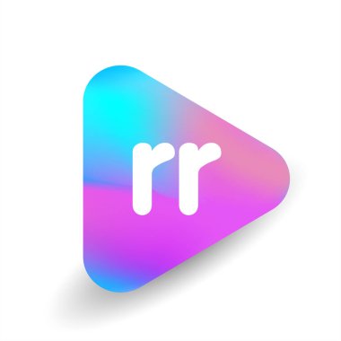 Üçgen şekilli ve renkli arkaplan içinde RR harfi logosu, iş ve şirket kimliği için harf kombinasyonu tasarımı.
