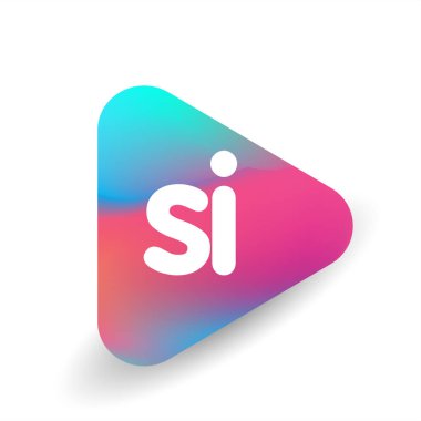 Üçgen şeklindeki SI logosu ve renkli arkaplan, iş ve şirket kimliği için harf kombinasyonu logosu tasarımı.