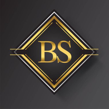 BS Harf logosu kare şeklinde altın ve gümüş renkli geometrik süsler. İş veya şirket kimliğiniz için vektör tasarımı şablonu ögeleri.