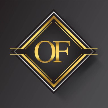 Kare şeklinde altın ve gümüş renkli geometrik süslemeli harf logosu. İş veya şirket kimliğiniz için vektör tasarımı şablonu ögeleri.