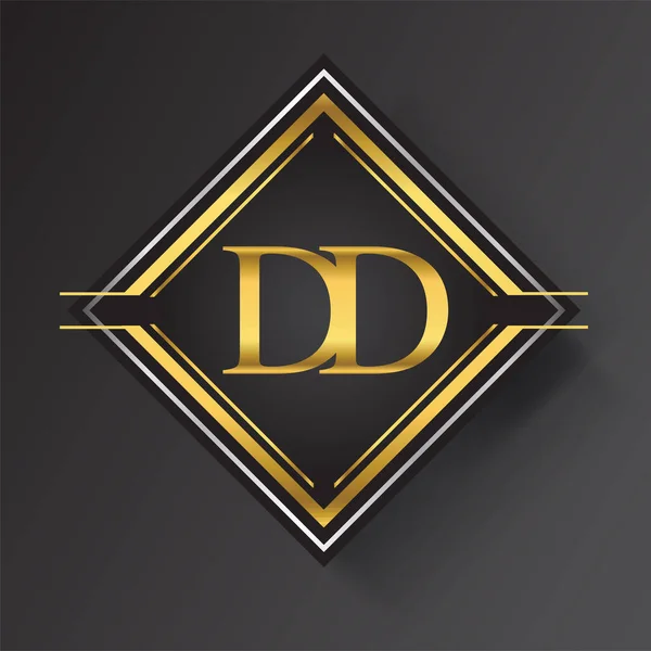 Logo Listu Kształcie Kwadratu Złote Srebrne Ozdoby Geometryczne Elementy Szablonu — Wektor stockowy