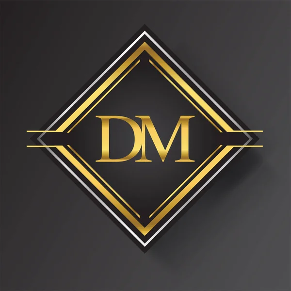 Letter Logotipo Uma Forma Quadrada Ouro Prata Ornamentos Geométricos Coloridos — Vetor de Stock