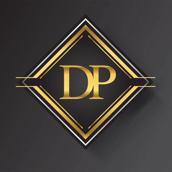 正方形の形状の金と銀の色の幾何学的な装飾でDpの手紙のロゴ あなたのビジネスや会社のアイデンティティのためのベクトルデザインテンプレート要素 — ストックベクタ