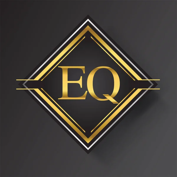 Logotipo Carta Forma Quadrada Ornamentos Geométricos Ouro Prata Coloridos Elementos —  Vetores de Stock