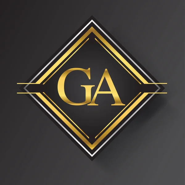 Letter Logo Uma Forma Quadrada Ouro Prata Ornamentos Geométricos Coloridos — Vetor de Stock