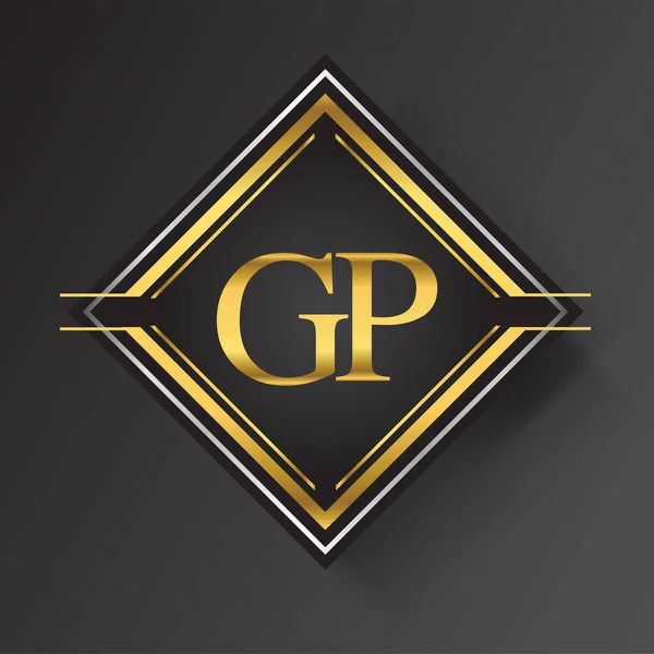 Logo Letter Forma Quadrata Oro Argento Ornamenti Geometrici Colorati Elementi — Vettoriale Stock