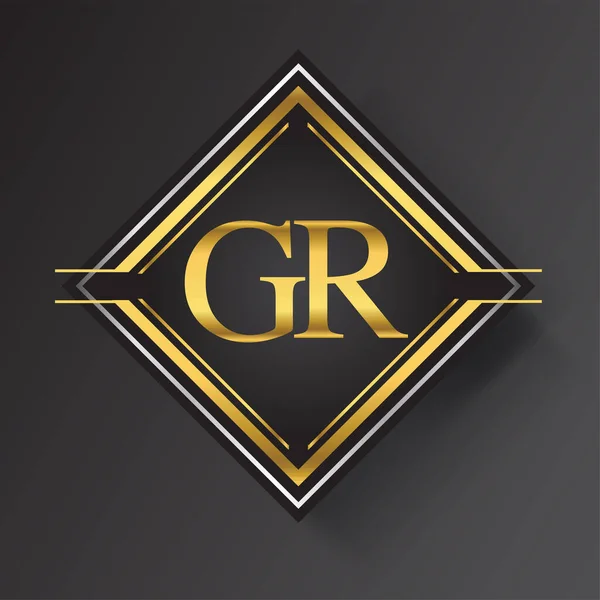 Carta Logotipo Uma Forma Quadrada Ouro Prata Ornamentos Geométricos Coloridos — Vetor de Stock