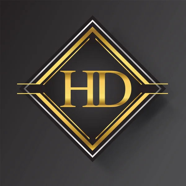 Логотип Letter Квадратной Форме Золотыми Серебряными Геометрическими Орнаментами Элементы Шаблона — стоковый вектор
