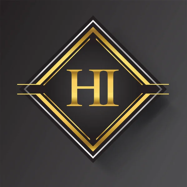 Логотип Letter Квадратной Форме Золотыми Серебряными Геометрическими Орнаментами Элементы Шаблона — стоковый вектор