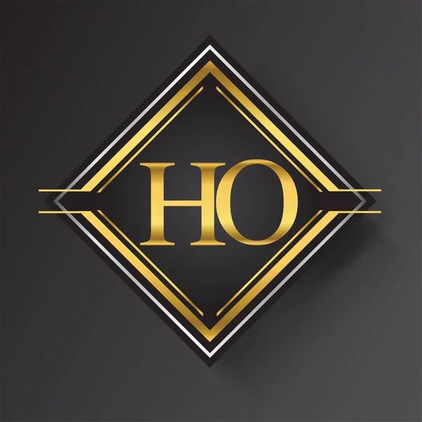 Lettera Logo Forma Quadrata Oro Argento Ornamenti Geometrici Colorati Elementi — Vettoriale Stock