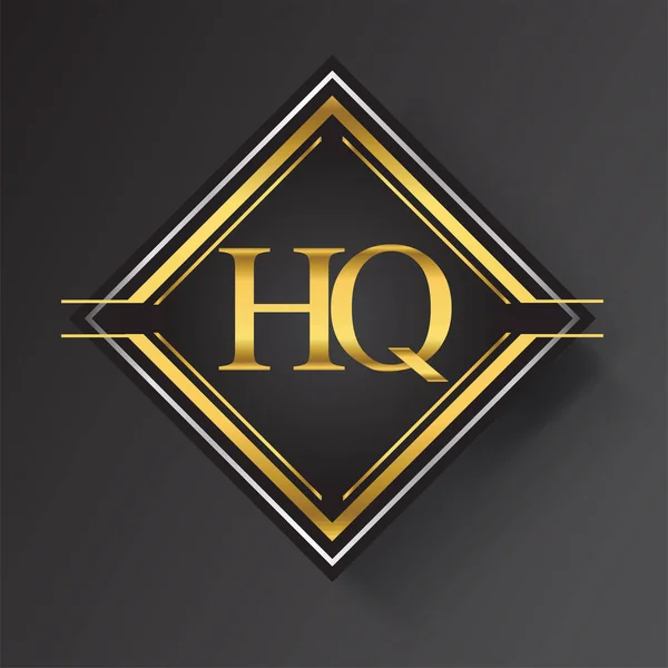 Logotipo Carta Forma Quadrada Ornamentos Geométricos Ouro Prata Coloridos Elementos — Vetor de Stock