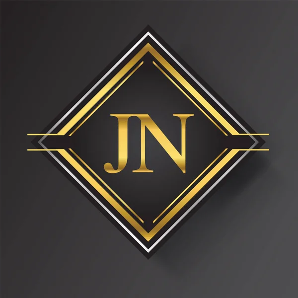 正方形の形状の金と銀の色の幾何学的な装飾でJn手紙のロゴ あなたのビジネスや会社のアイデンティティのためのベクトルデザインテンプレート要素 — ストックベクタ
