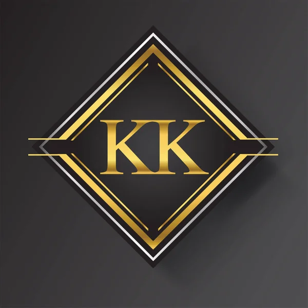 Kk字母标识呈正方形 金银色几何饰物 向量设计模板元素为您的业务或公司身份 — 图库矢量图片