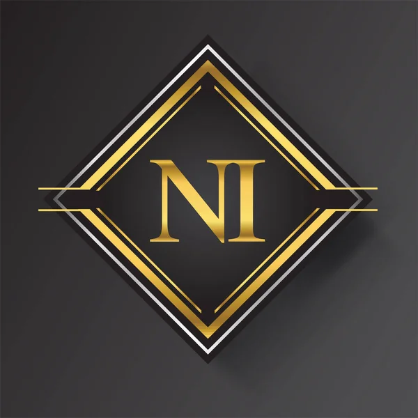 Lettera Logo Forma Quadrata Color Oro Argento Ornamenti Geometrici Elementi — Vettoriale Stock