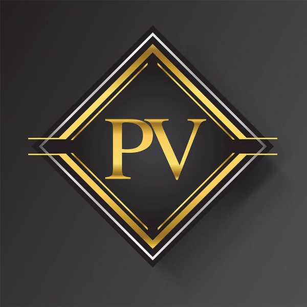 Pvletter标志呈正方形 金银色几何饰物 向量设计模板元素为您的业务或公司身份 — 图库矢量图片