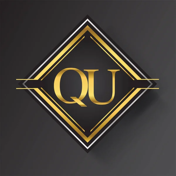 Carta Logotipo Uma Forma Quadrada Ouro Prata Ornamentos Geométricos Coloridos — Vetor de Stock