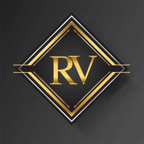 Rv字母标识呈正方形 金银色几何饰物 向量设计模板元素为您的业务或公司身份 — 图库矢量图片
