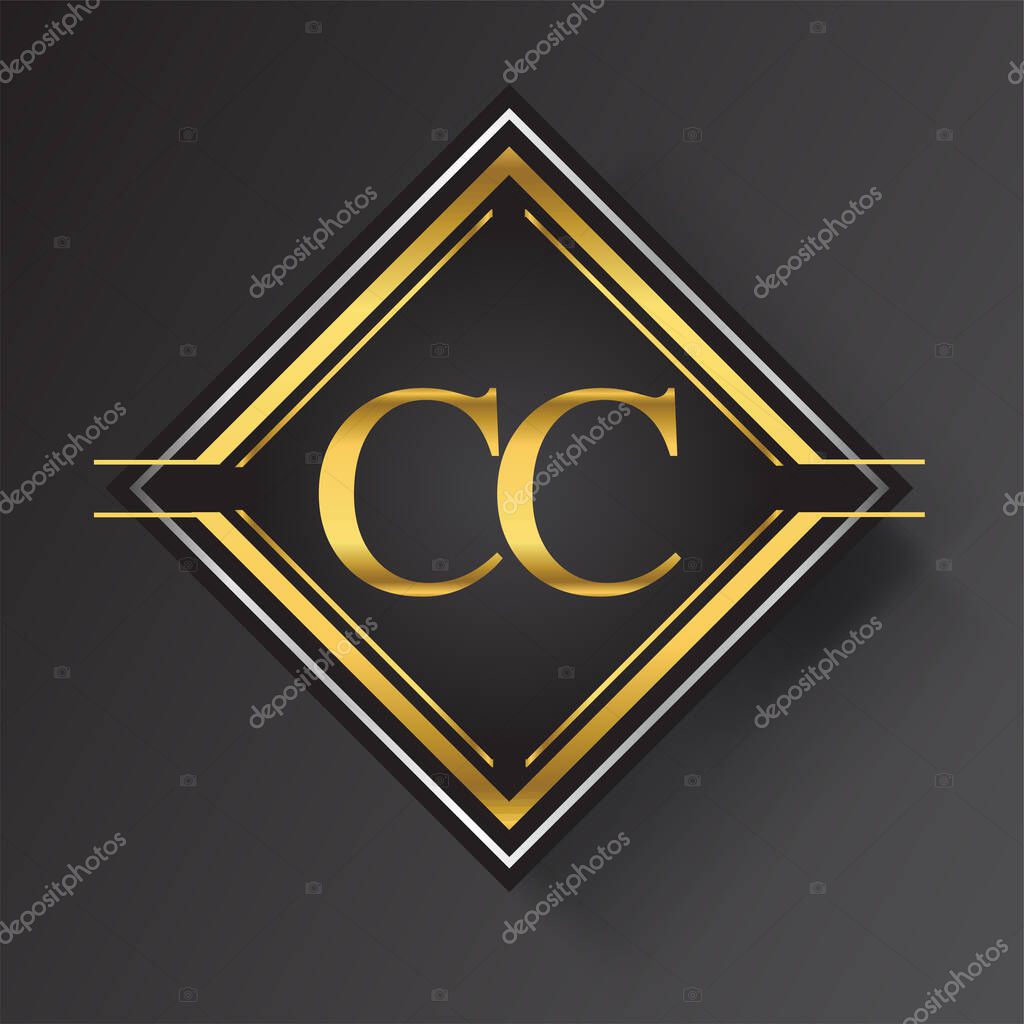CC Letter logo in a square shape gold and silver colored geometric ornaments. Vector design template elements for your business or company identity.