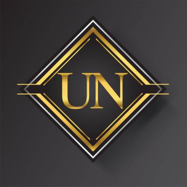 Kare şeklinde altın ve gümüş renkli geometrik süslemeler içeren BM Harfi logosu. İş veya şirket kimliğiniz için vektör tasarımı şablonu ögeleri.