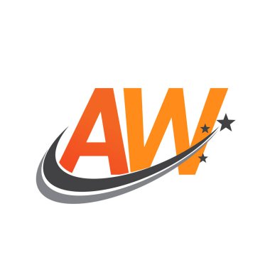 İlk harf AW logotype şirketinin adı Turuncu ve Gri Swoosh yıldız tasarımı. iş ve şirket kimliği için vektör logosu.