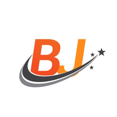İlk harf BJ logotype şirketinin adı turuncu ve gri swoosh yıldız tasarımı. iş ve şirket kimliği için vektör logosu.