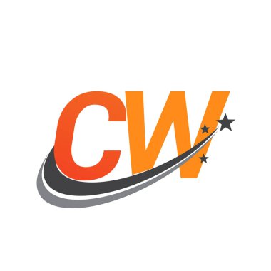 İlk harfi CW logotype şirketi. Renkli turuncu ve gri renkli Swoosh yıldız tasarımı. iş ve şirket kimliği için vektör logosu.