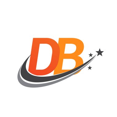 İlk harf DB logotype şirketi adı turuncu ve gri renkli swoosh yıldız tasarımı. iş ve şirket kimliği için vektör logosu.