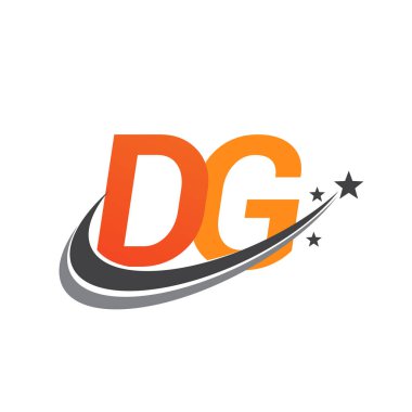 İlk harfi DG logotype şirketi. Renkli turuncu ve gri renkli Swoosh yıldız tasarımı. iş ve şirket kimliği için vektör logosu.