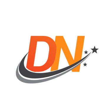 İlk harfi DN logotype şirketi. Renkli turuncu ve gri renkli Swoosh yıldız tasarımı. iş ve şirket kimliği için vektör logosu.