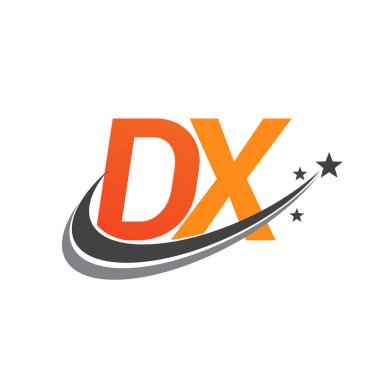 İlk harfi DX logotype şirketi. Renkli turuncu ve gri renkli Swoosh yıldız tasarımı. iş ve şirket kimliği için vektör logosu.