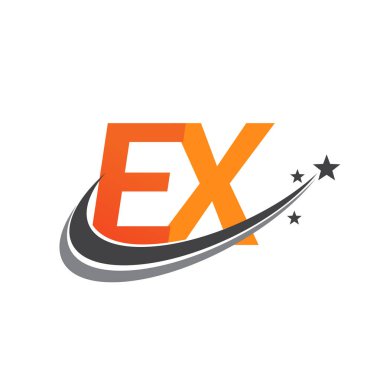 İlk harfi EX logotype şirketi. Renkli turuncu ve gri renkli Swoosh yıldız tasarımı. iş ve şirket kimliği için vektör logosu.