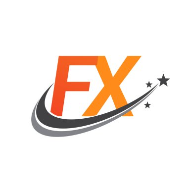 İlk harf FX logotype şirketinin adı Turuncu ve Gri Swoosh yıldız tasarımı. iş ve şirket kimliği için vektör logosu.