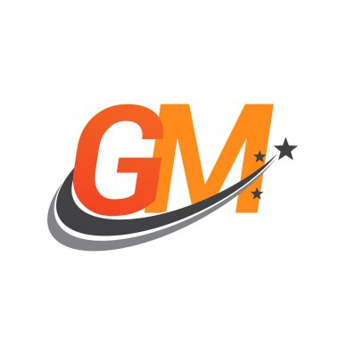 İlk harf GM logotype şirketinin adı Turuncu ve Gri Swoosh yıldız tasarımı. iş ve şirket kimliği için vektör logosu.