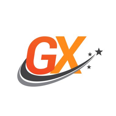 İlk harf GX logotype şirketinin adı Turuncu ve Gri Swoosh yıldız tasarımı. iş ve şirket kimliği için vektör logosu.