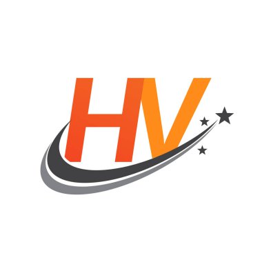 İlk harf HV logotype şirketinin adı turuncu ve gri swoosh yıldız tasarımı. iş ve şirket kimliği için vektör logosu.
