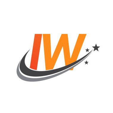 İlk harfi IW logotype şirketi. Renkli turuncu ve gri swoosh yıldız tasarımı. iş ve şirket kimliği için vektör logosu.