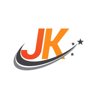İlk harfi JK logotype şirketi. Renkli turuncu ve gri renkli Swoosh yıldız tasarımı. iş ve şirket kimliği için vektör logosu.