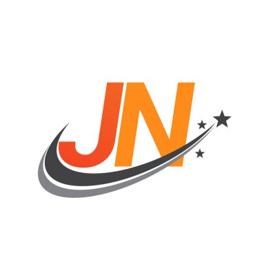 İlk harf JN logotype şirketinin adı Renkli Turuncu ve Gri Swoosh yıldız tasarımı. iş ve şirket kimliği için vektör logosu.