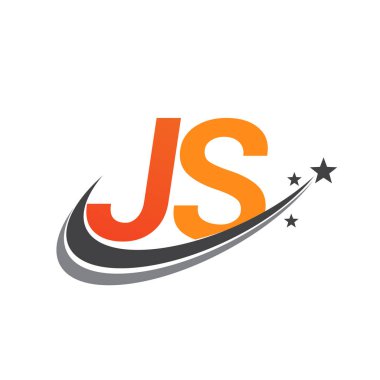 İlk harfi JS logotype şirketi. Renkli turuncu ve gri renkli Swoosh yıldız tasarımı. iş ve şirket kimliği için vektör logosu.